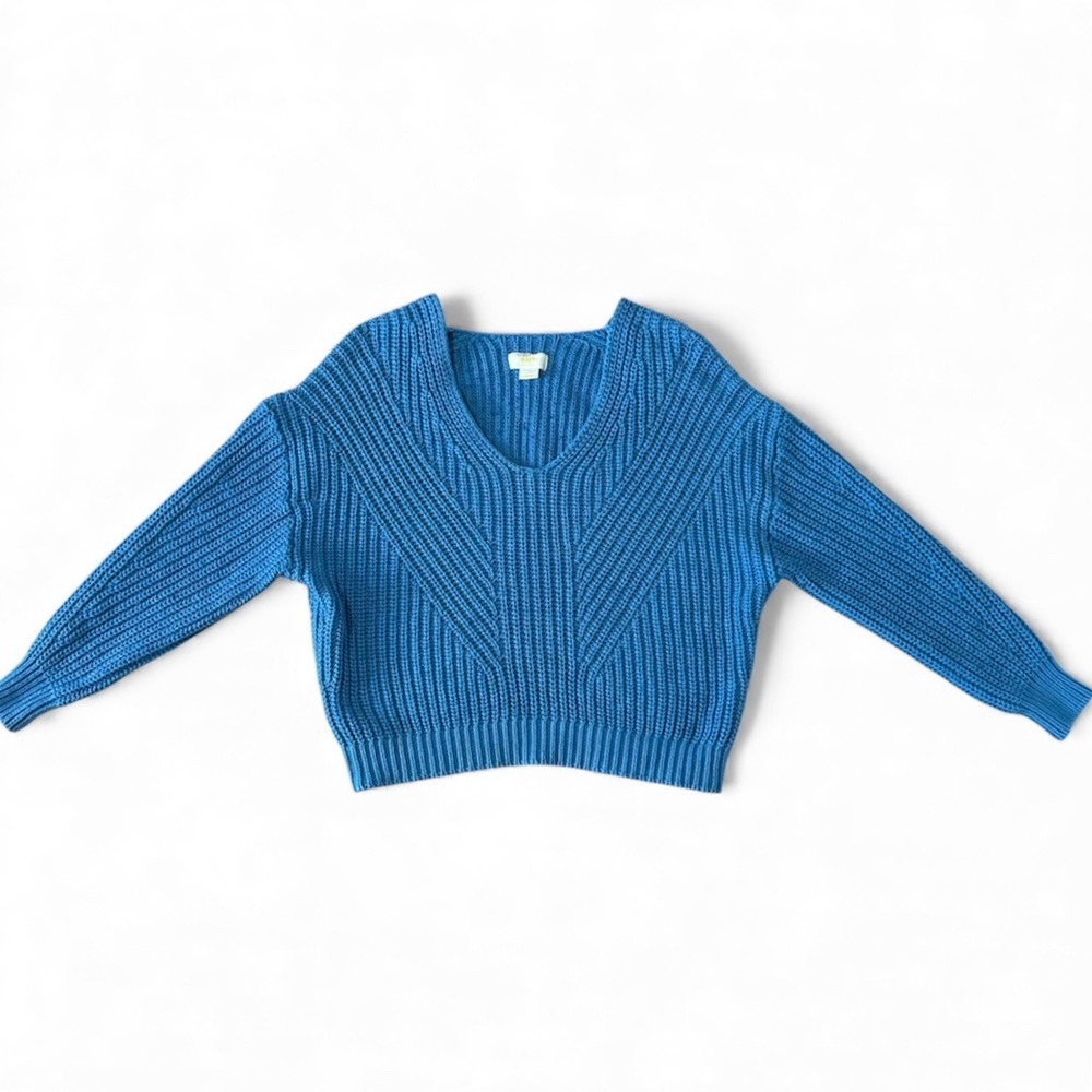 Maeve Blue V-Neck Chunky Knit Sweater